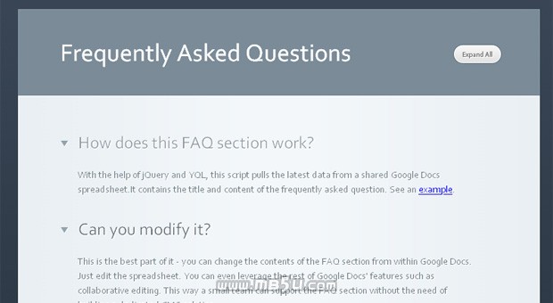 常见问题解答部分动态读取数据 web / jQuery的，雅虎及谷歌文件