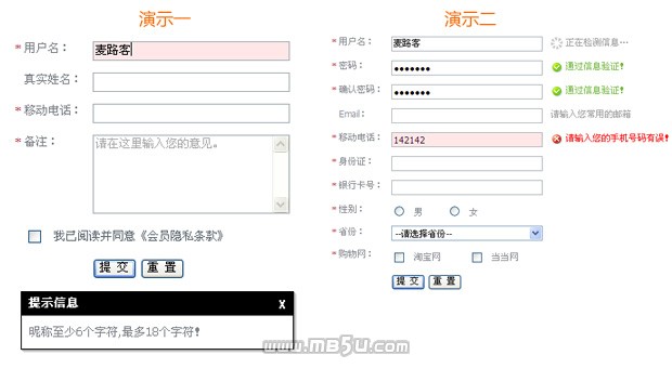 jquery 表单验证插件Validform插件制作一行代码搞定整站的jquery表单验证